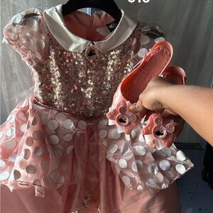 Pink Minnie Mouse Sequin Kids Costume Dress with Shoes